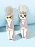 Cartoon Design Gray Resin Acrylic Cat Big Earrings Personality Women Accessories