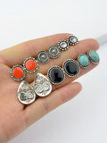6 Pairs Designer Traditional Antique Silver Geometric Turquoise Stud Earrings