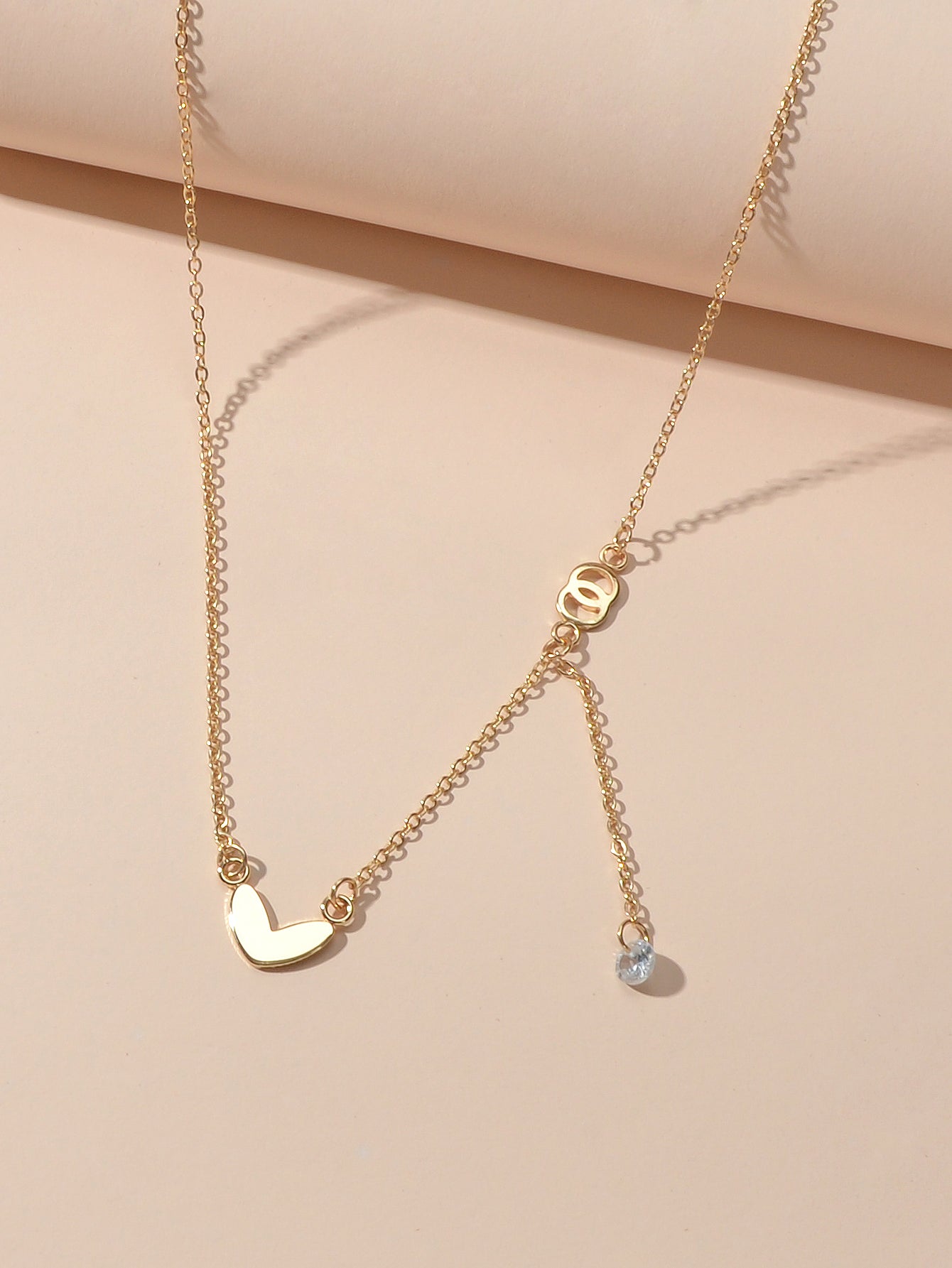 Dainty Party Gift Costume Jewellery Gold Chain Circle Heart Charm Beads Necklace
