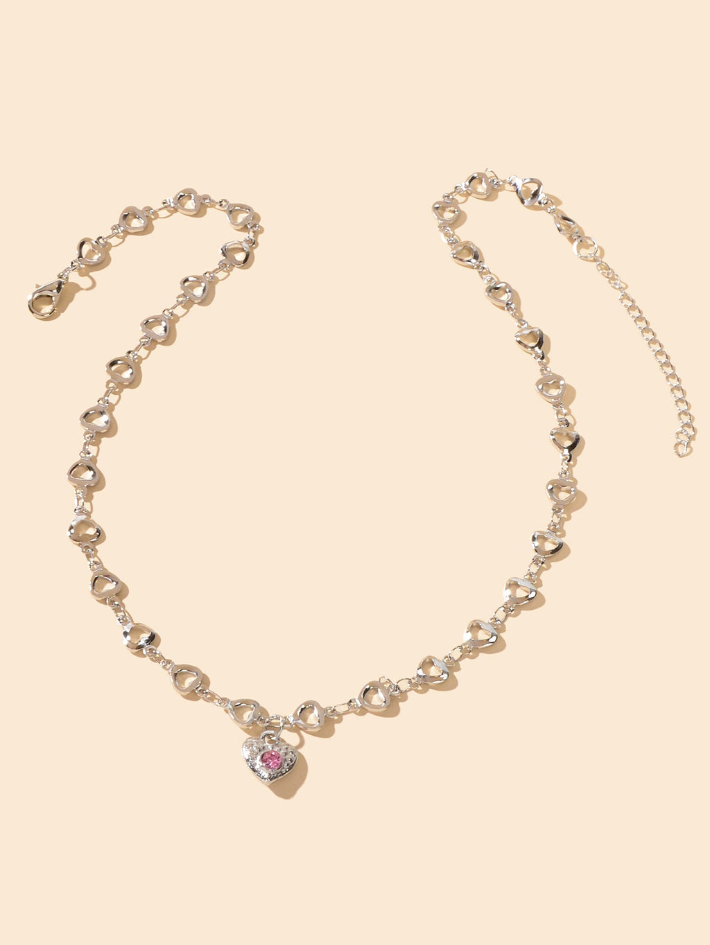 Birthday Anniversary Jewelry Titanium Steel Pink Rhinestone Heart Charm Necklace