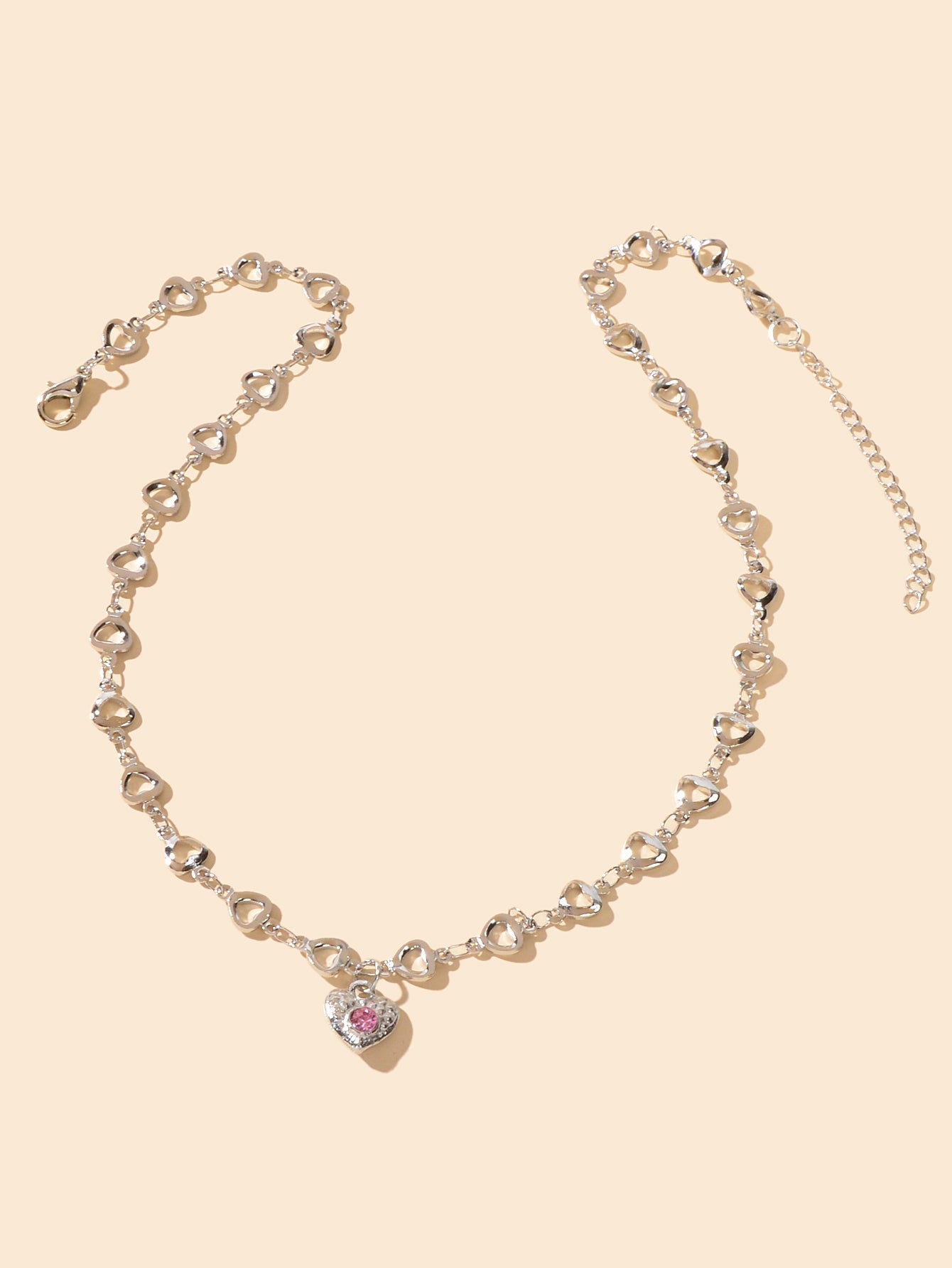 Birthday Anniversary Jewelry Titanium Steel Pink Rhinestone Heart Charm Necklace