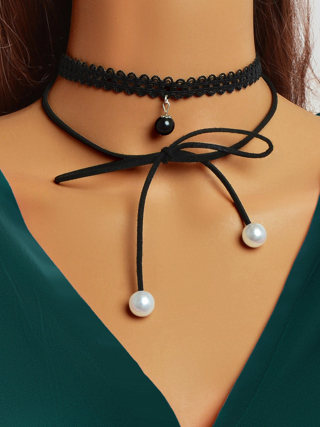 4 pcs Punk Vintage 90s Black Hollow Lace Bow Tassel Charm Tattoo Choker Necklace