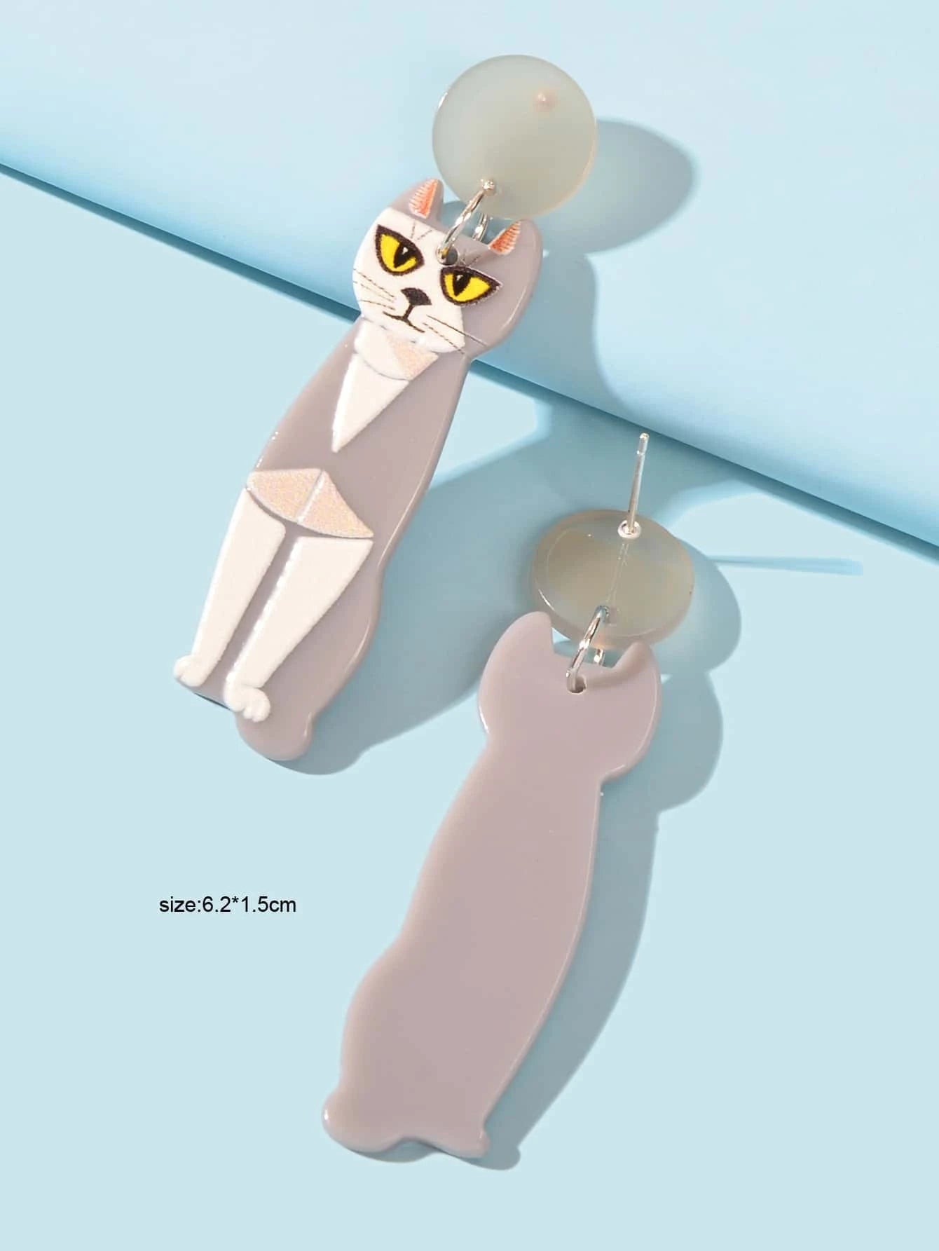 Cartoon Design Gray Resin Acrylic Cat Big Earrings Personality Women Accessories