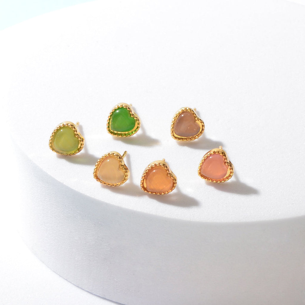 6 pcs Candy Color Resin Heart Stud Earrings set Holiday Party Daily Jewelry