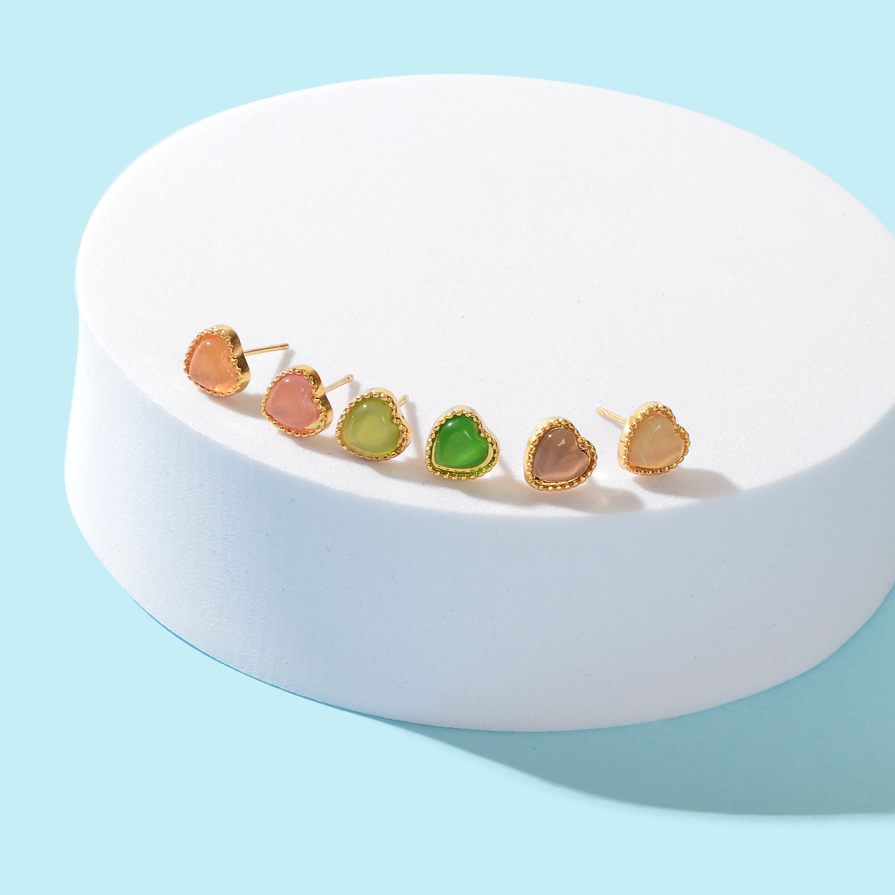 6 pcs Candy Color Resin Heart Stud Earrings set Holiday Party Daily Jewelry