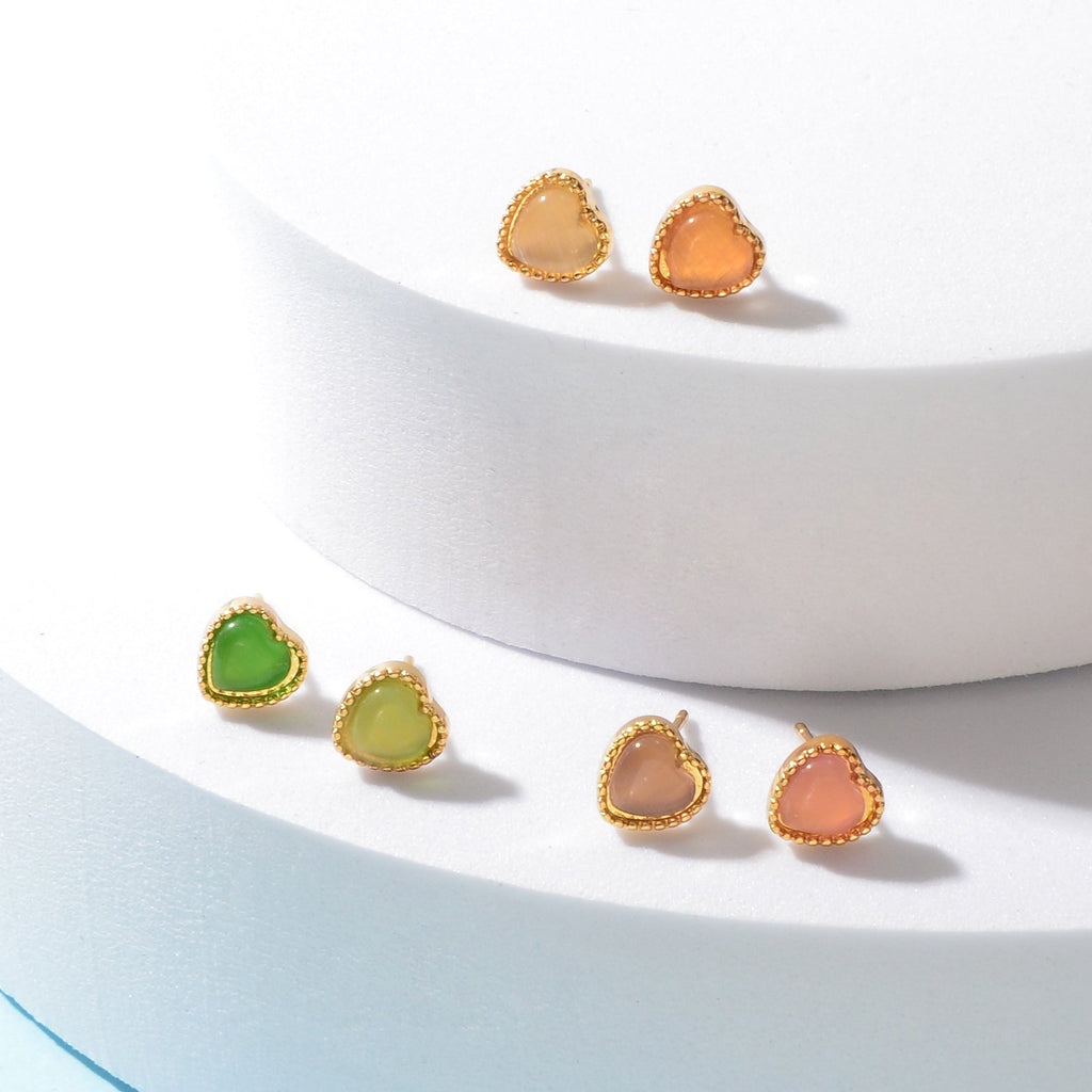 6 pcs Candy Color Resin Heart Stud Earrings set Holiday Party Daily Jewelry